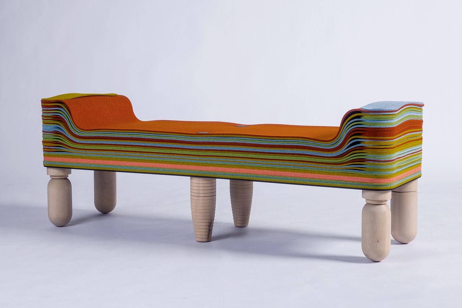 Maxine C, Felt and Wood Bench, Benoist F. Drut in Stackabl, Canada 2021 For Sale 1