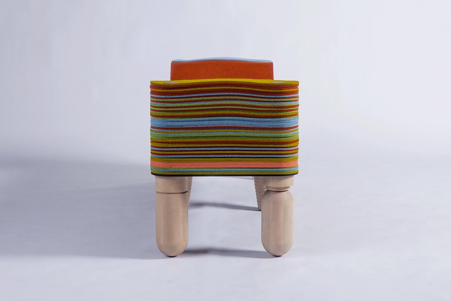 Contemporary Maxine D, Felt and Wood Bench, Benoist F. Drut in STACKABL, Canada, 2021 For Sale