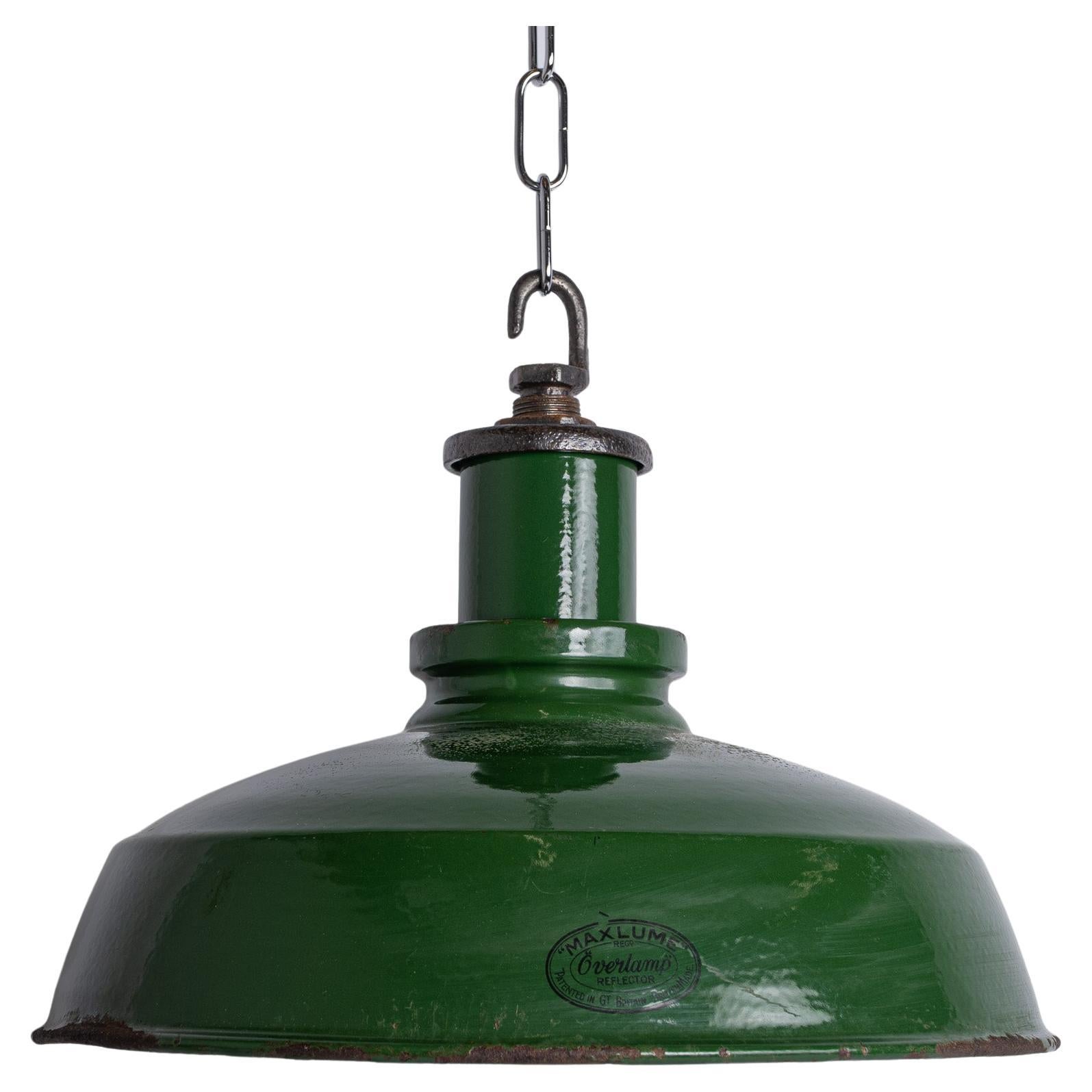 Maxlume “Overlamp” Industrial Green Enamel Pendant Lights For Sale