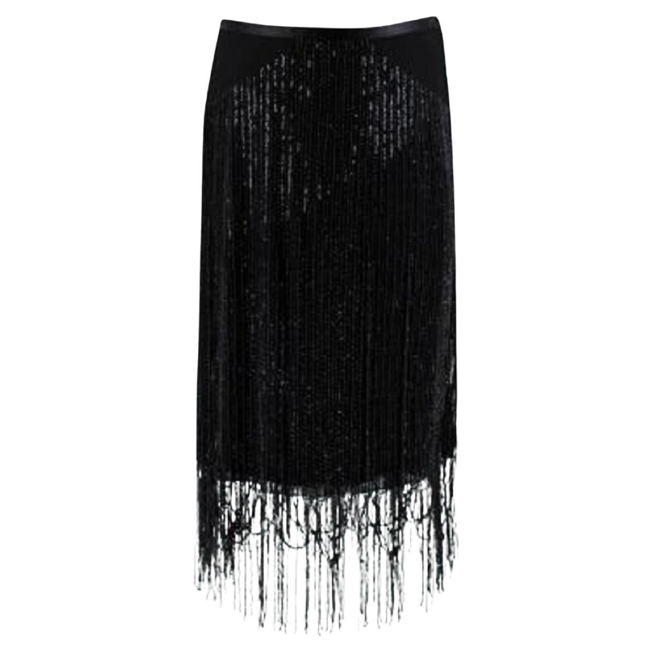 MaxMara Black Sequin Fringed Skirt For Sale