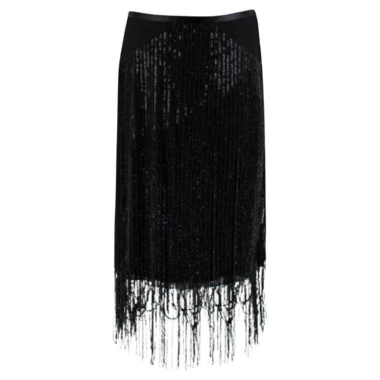 MaxMara Black Sequin Fringed Skirt For Sale at 1stDibs