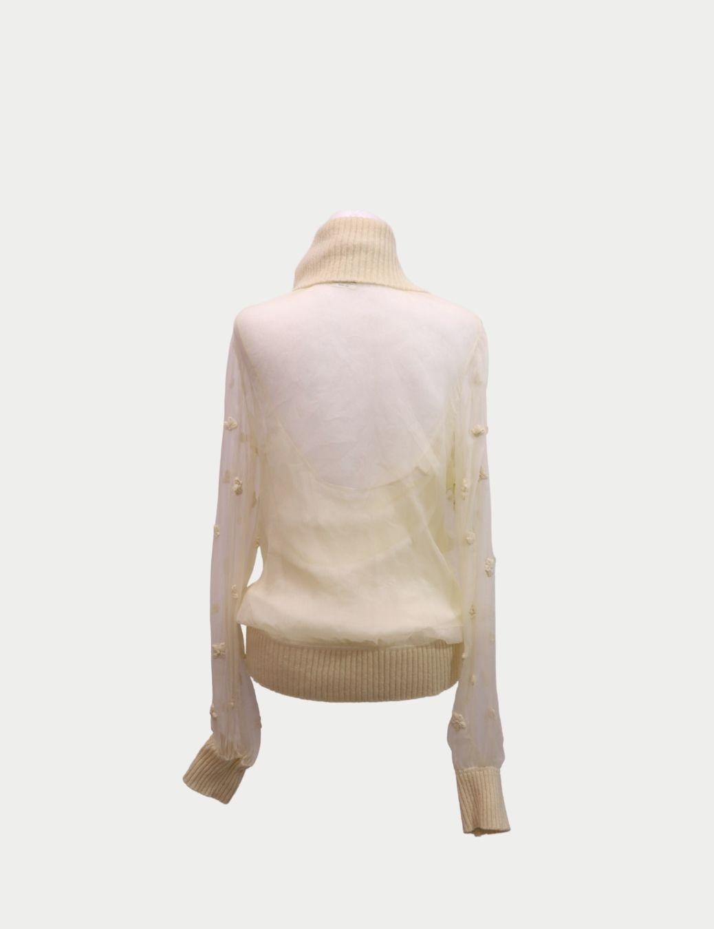 MaxMara Cremefarbenes Chiffon-Strick-Top mit 3D-Blumenstickerei - US 10 / EU 42 (Beige) im Angebot