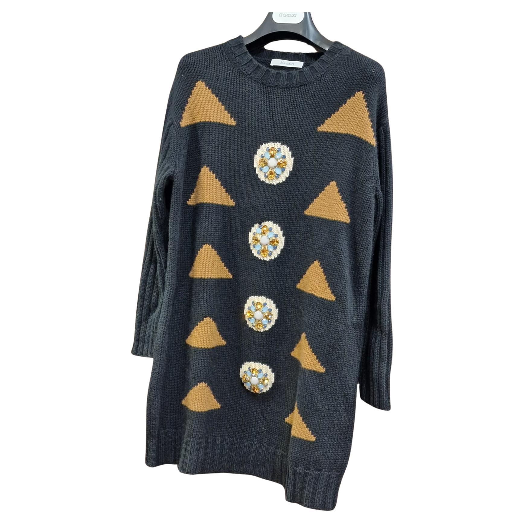 Maxmara Italy knit black colorful stones  dress Italian fashion house Maxmara
