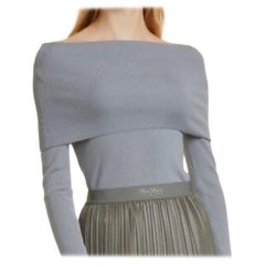 MaxMara Leisure Lorena Off the Shoulder Ribbed Wool Sweater XS Medium Grey Blue