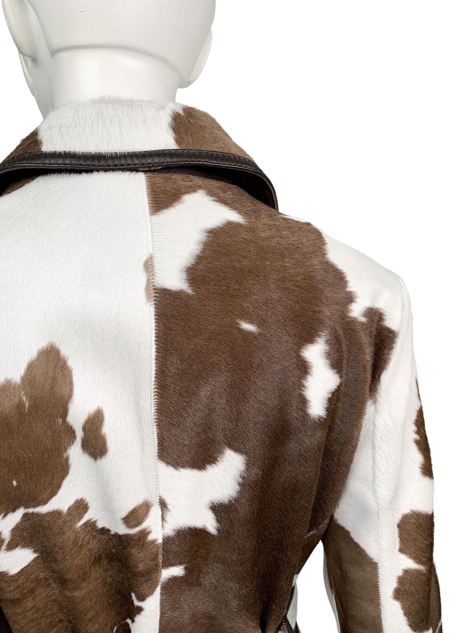 MaxMara runway Fall 2005 cow print calf hair leather long trench coat, sz Medium 6