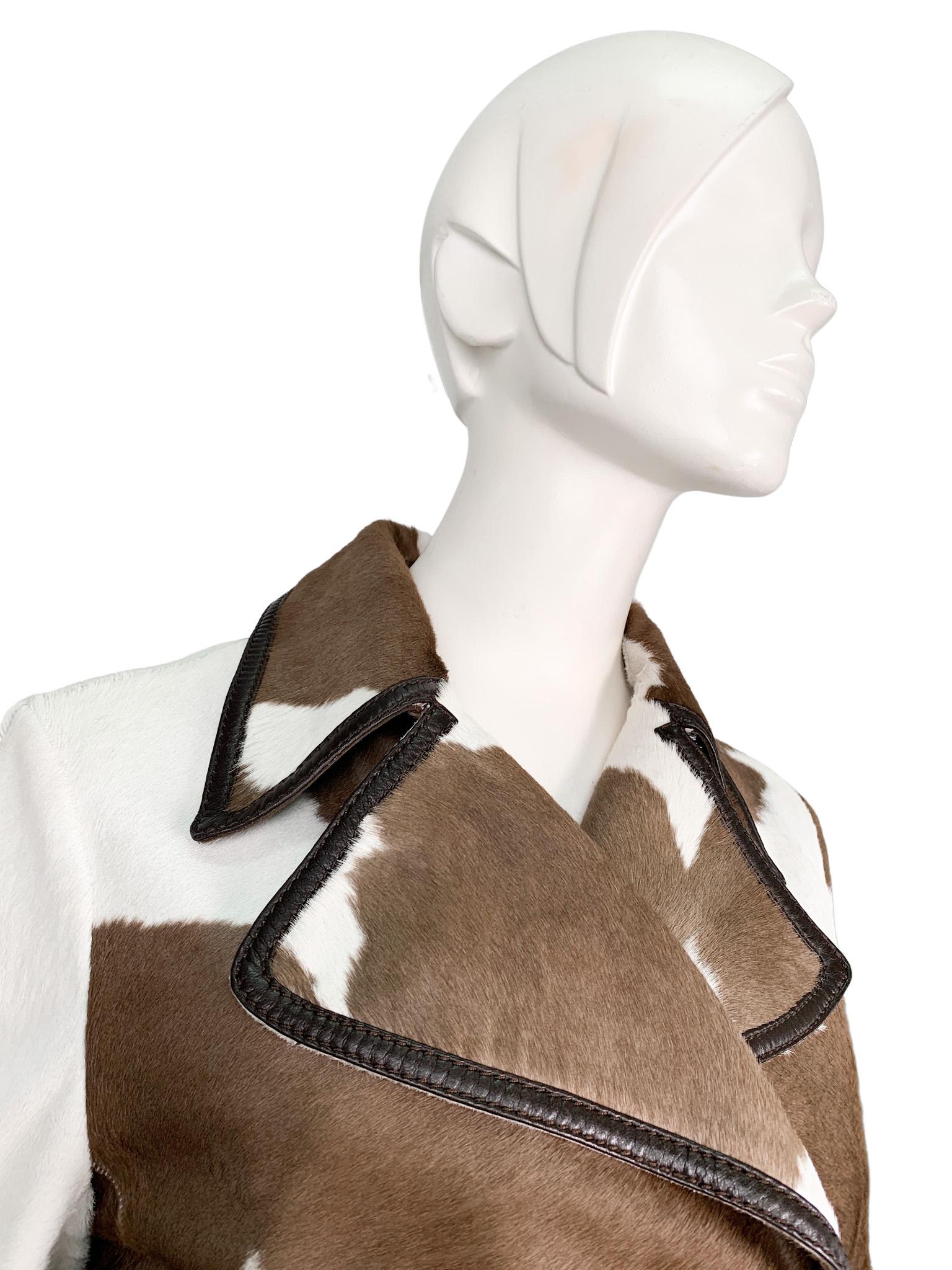 MaxMara runway Fall 2005 cow print calf hair leather long trench coat, sz Medium 7