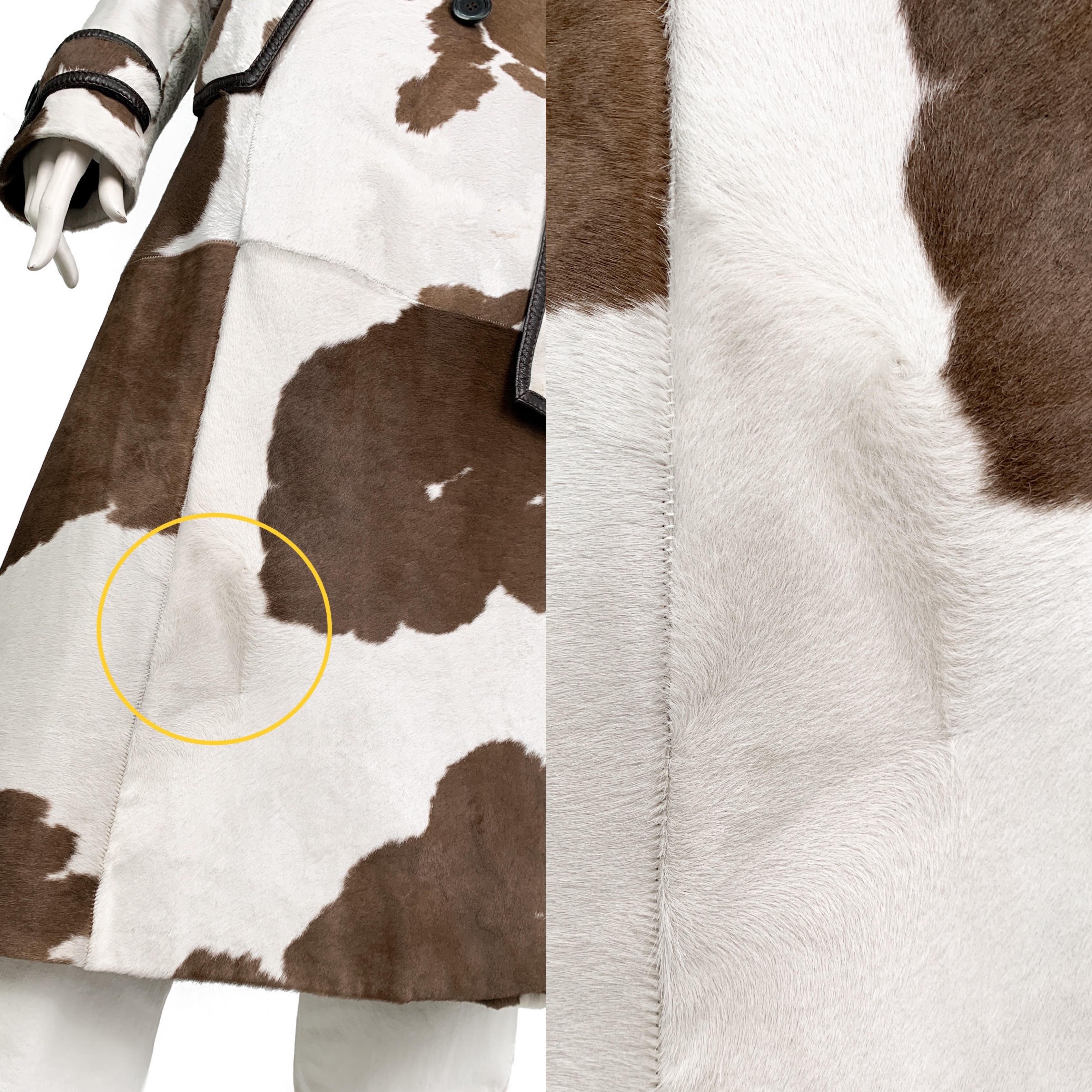 MaxMara runway Fall 2005 cow print calf hair leather long trench coat, sz Medium 15