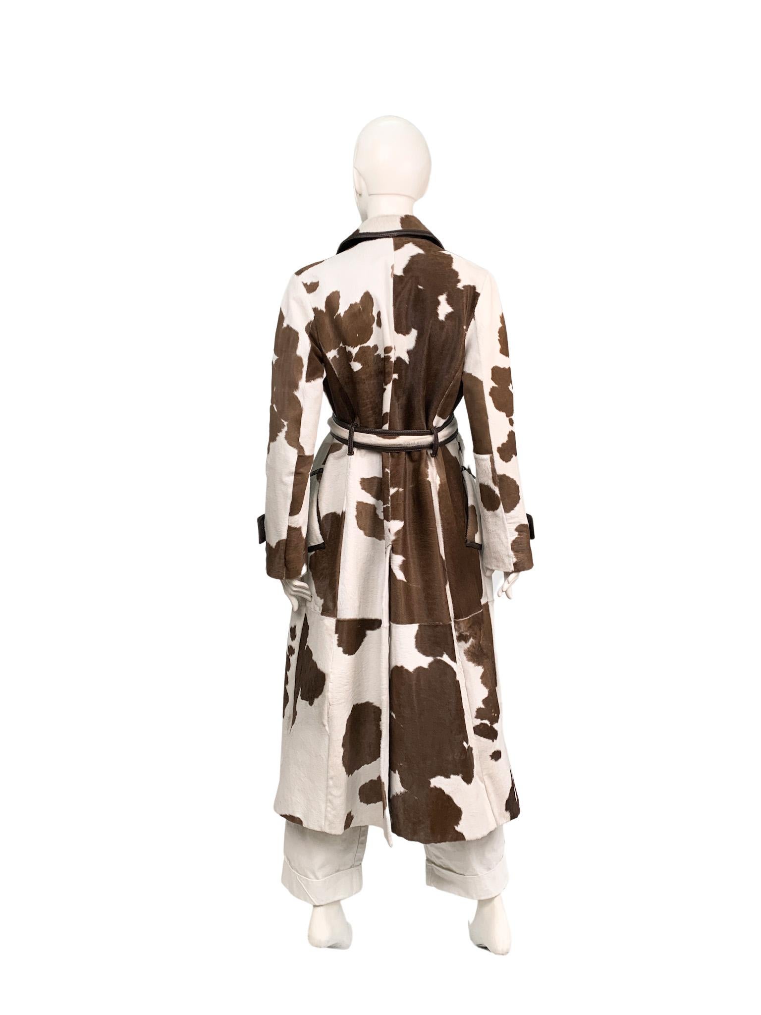 MaxMara runway Fall 2005 cow print calf hair leather long trench coat, sz Medium 2