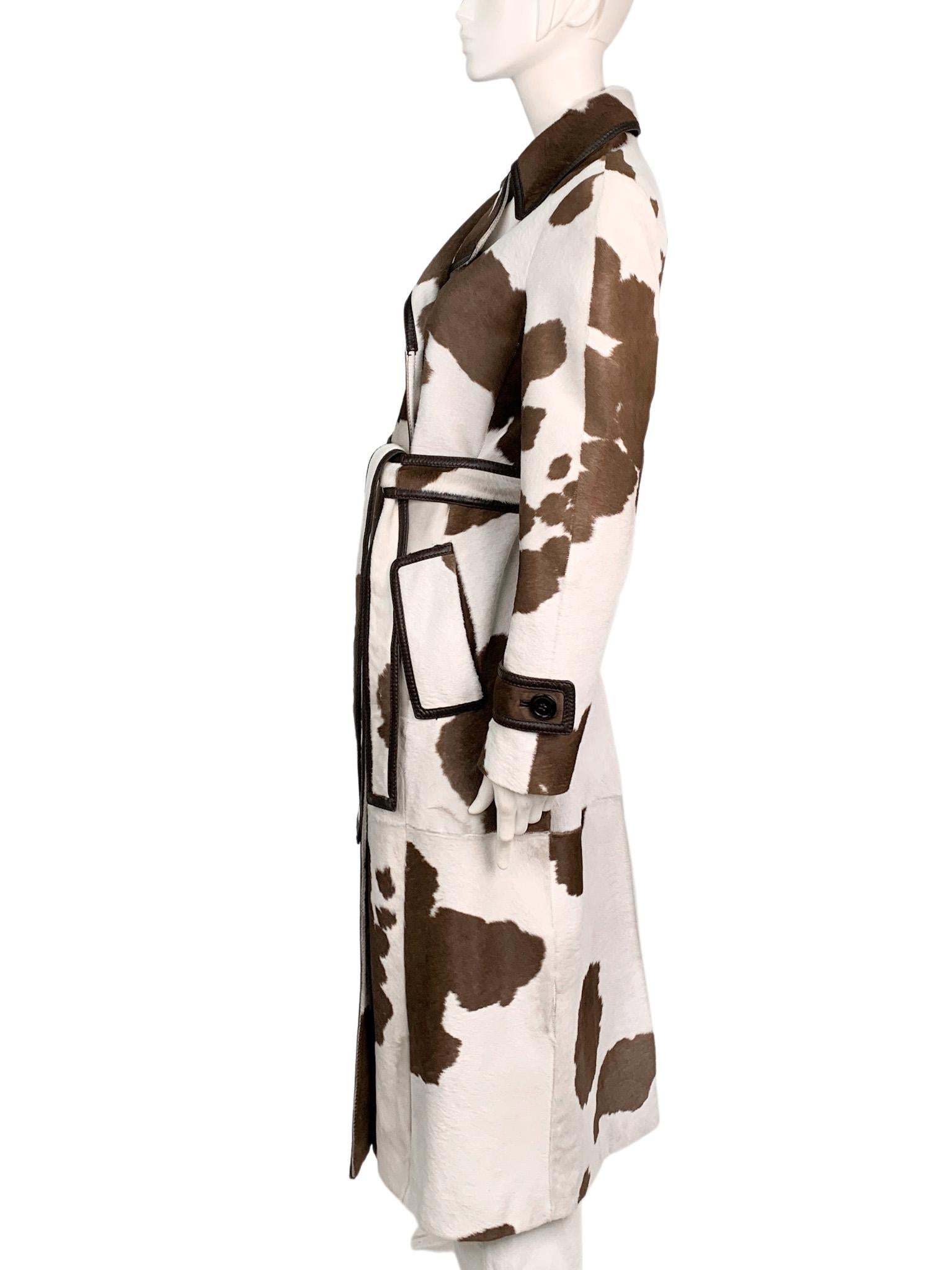 MaxMara runway Fall 2005 cow print calf hair leather long trench coat, sz Medium 3