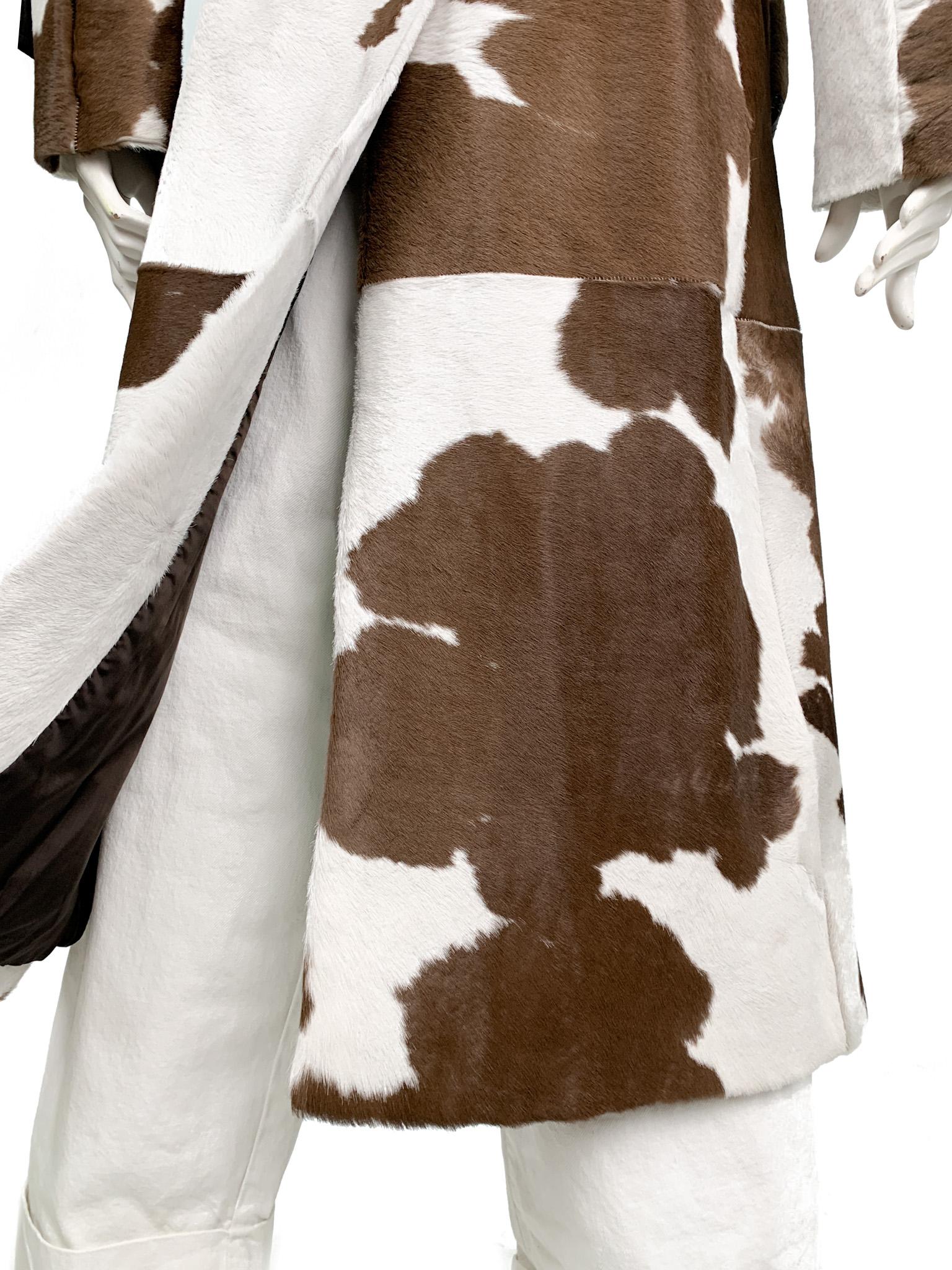 MaxMara runway Fall 2005 cow print calf hair leather long trench coat, sz Medium 5