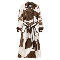 MaxMara runway Fall 2005 cow print calf hair leather long trench coat, sz Medium