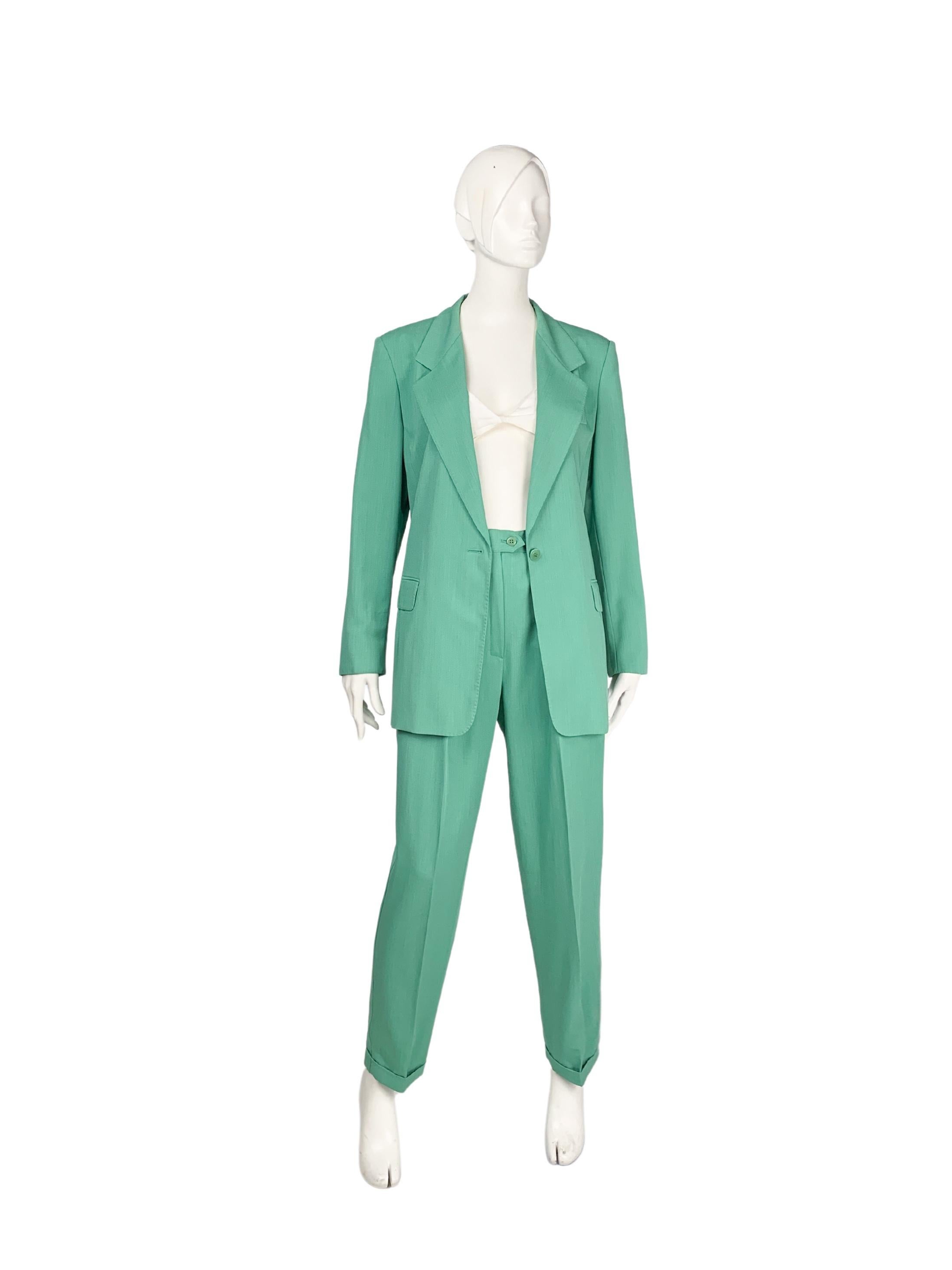 MaxMara solid colour mint green wool & silk trouser suit, trousers, blazer 8