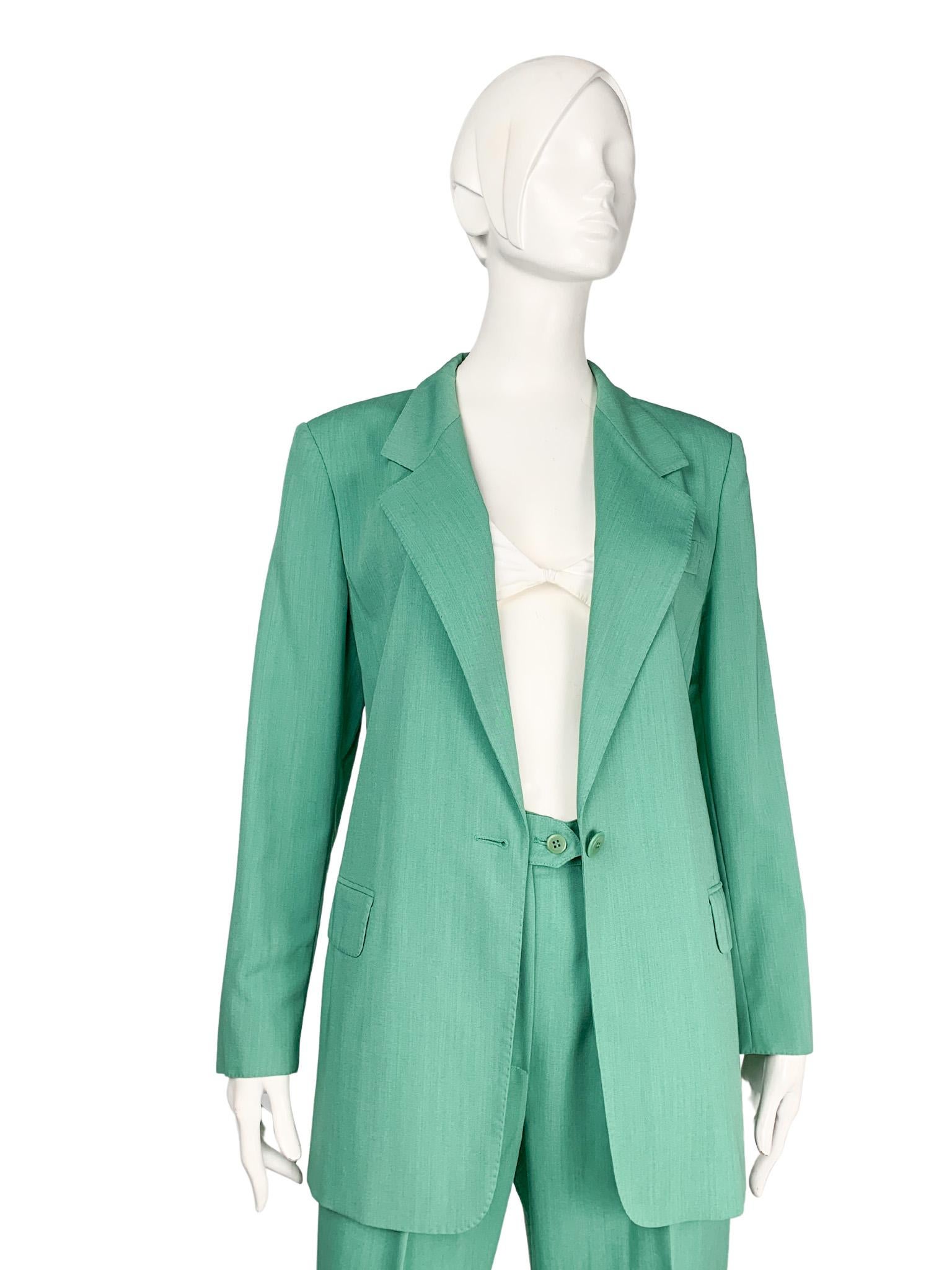 MaxMara solid colour mint green wool & silk trouser suit, trousers, blazer 9