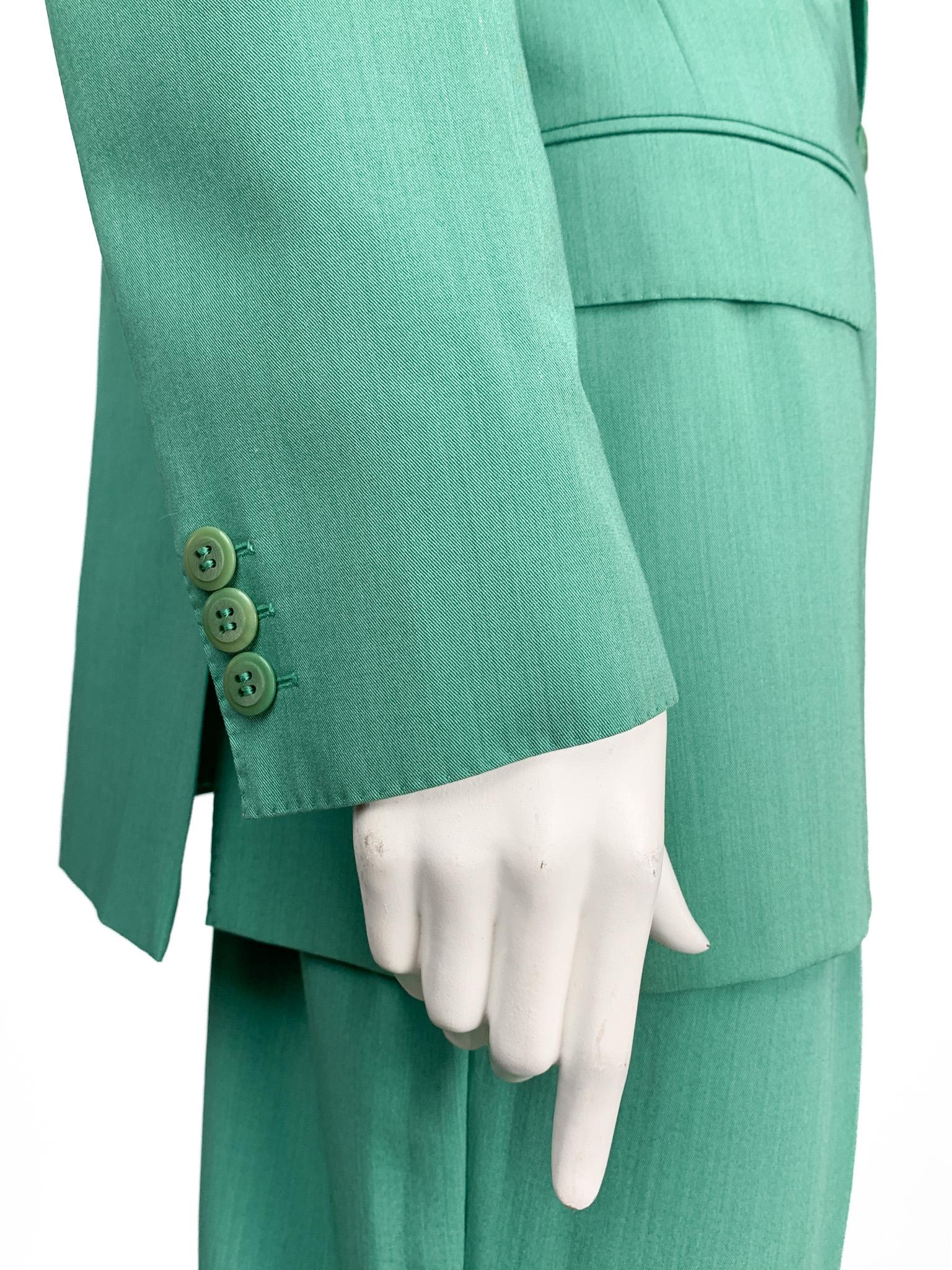 MaxMara solid colour mint green wool & silk trouser suit, trousers, blazer 2