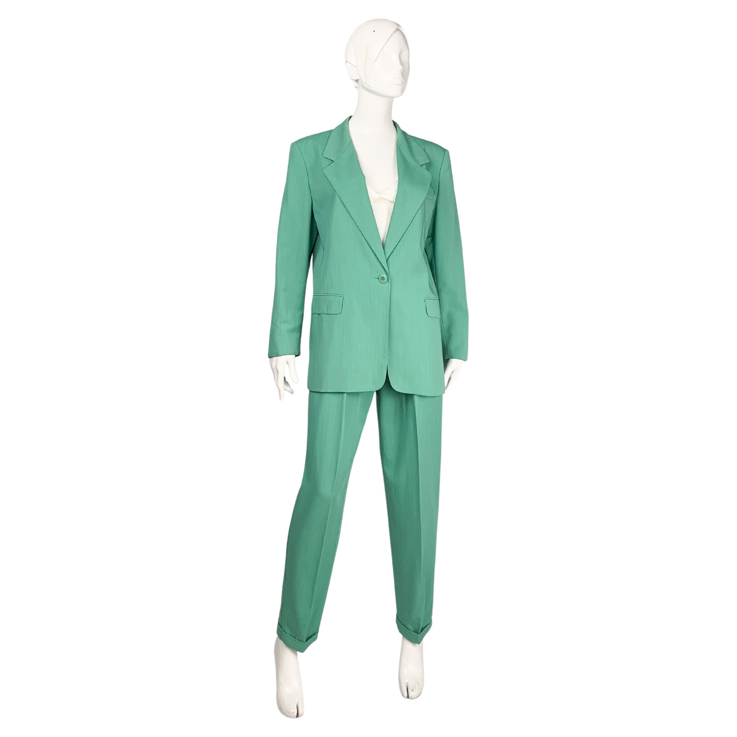 MaxMara solid colour mint green wool & silk trouser suit, trousers, blazer