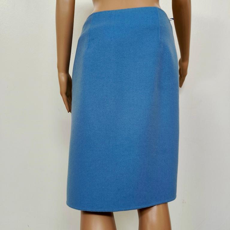 MaxMara Studio blue pure-wool pencil skirt, hand-finished in vendita 2