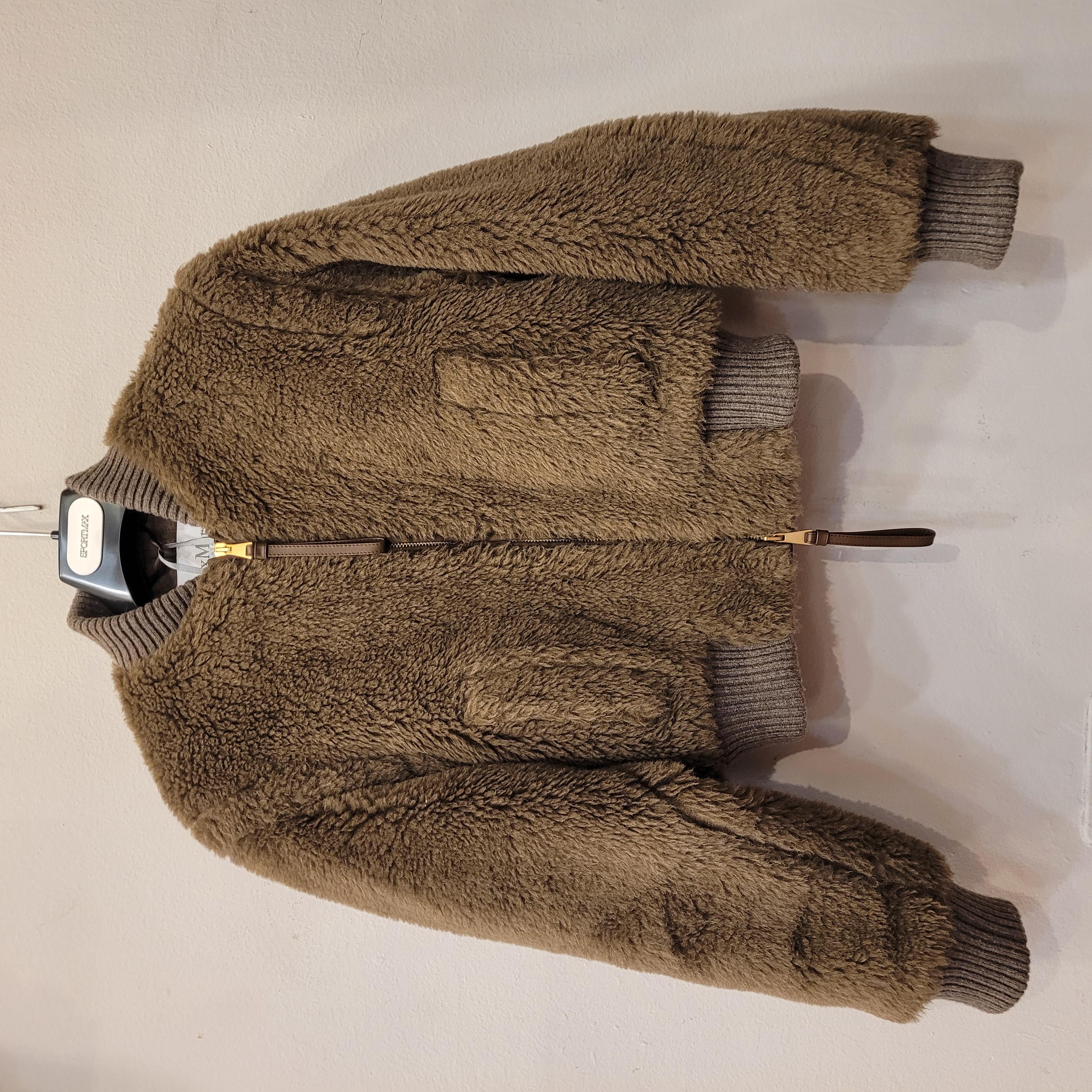 Brown MaxMara turtledove Saturno Alpaca Blend Crop Bomber Jacket