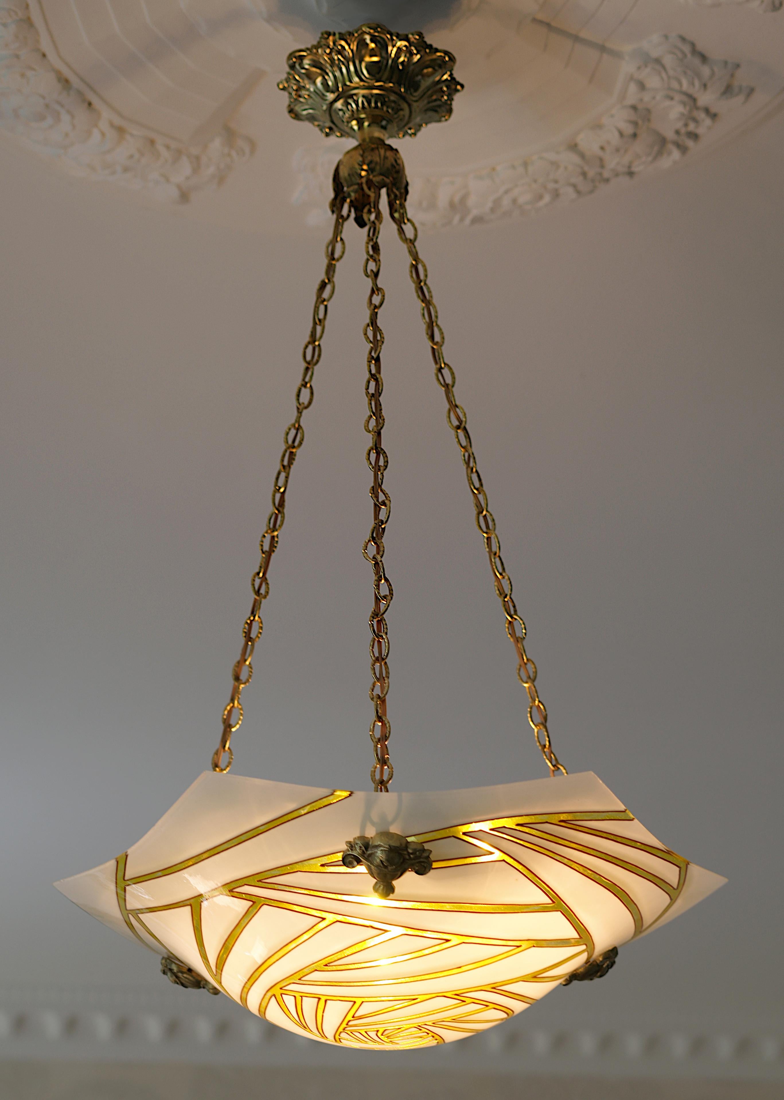 Milieu du XXe siècle MAXONADE lustre à suspension Art Déco français, années 1930 en vente