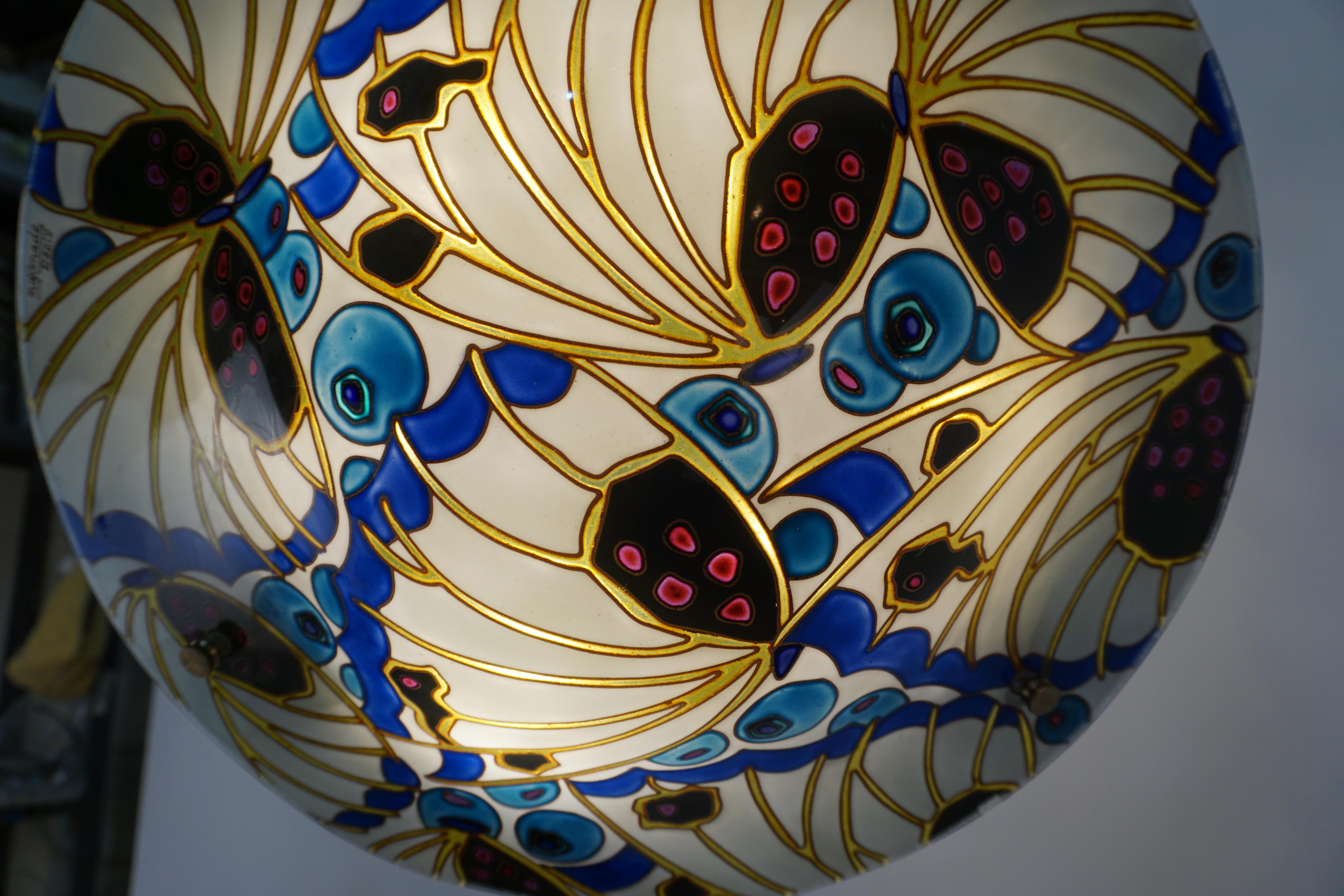 Mid-20th Century  Maxonade Paris polychrome-enameled Art Glass Chandelier