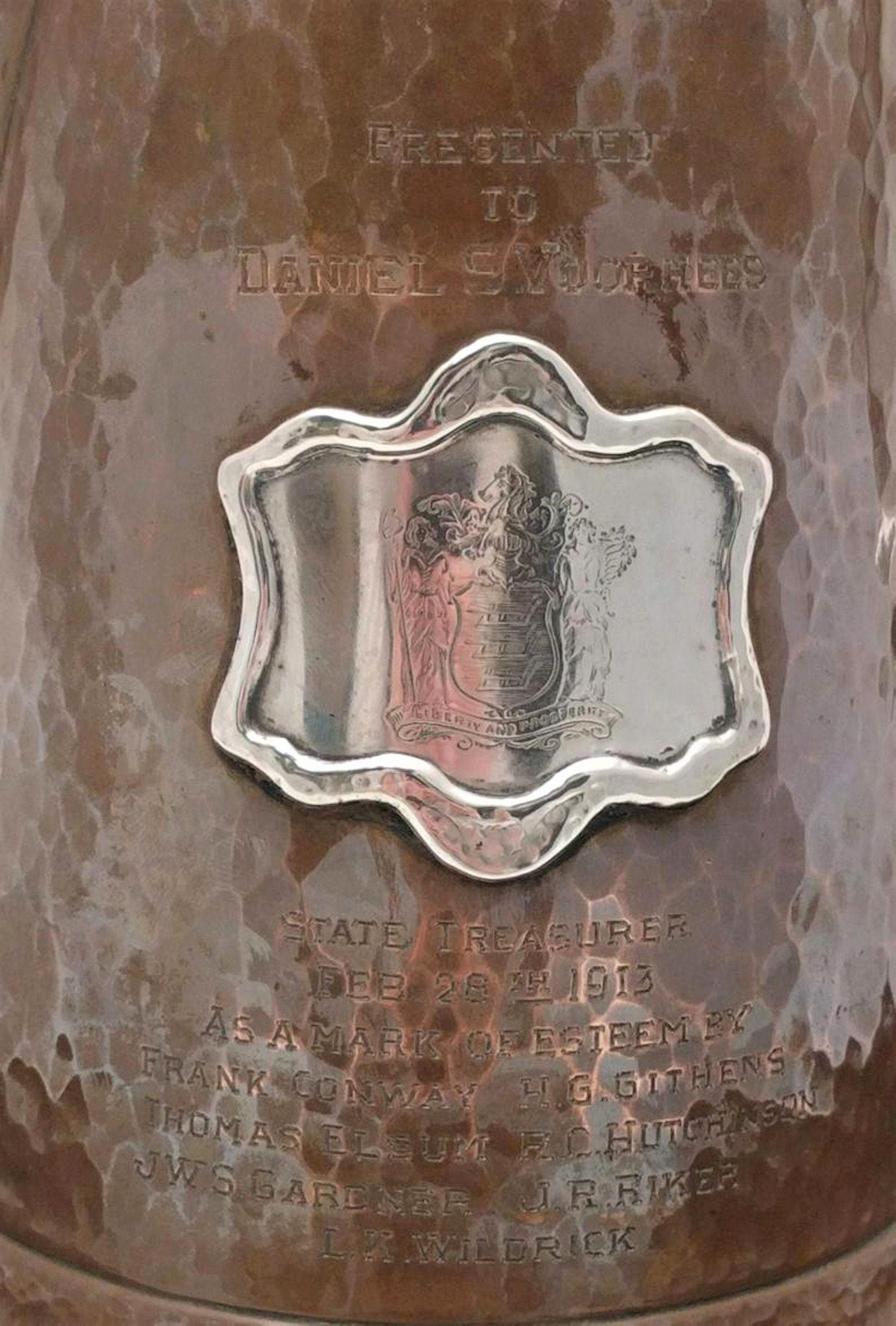 American Maxwell & Berlet Aesthetic Movement Silver and Copper Beer Pitcher