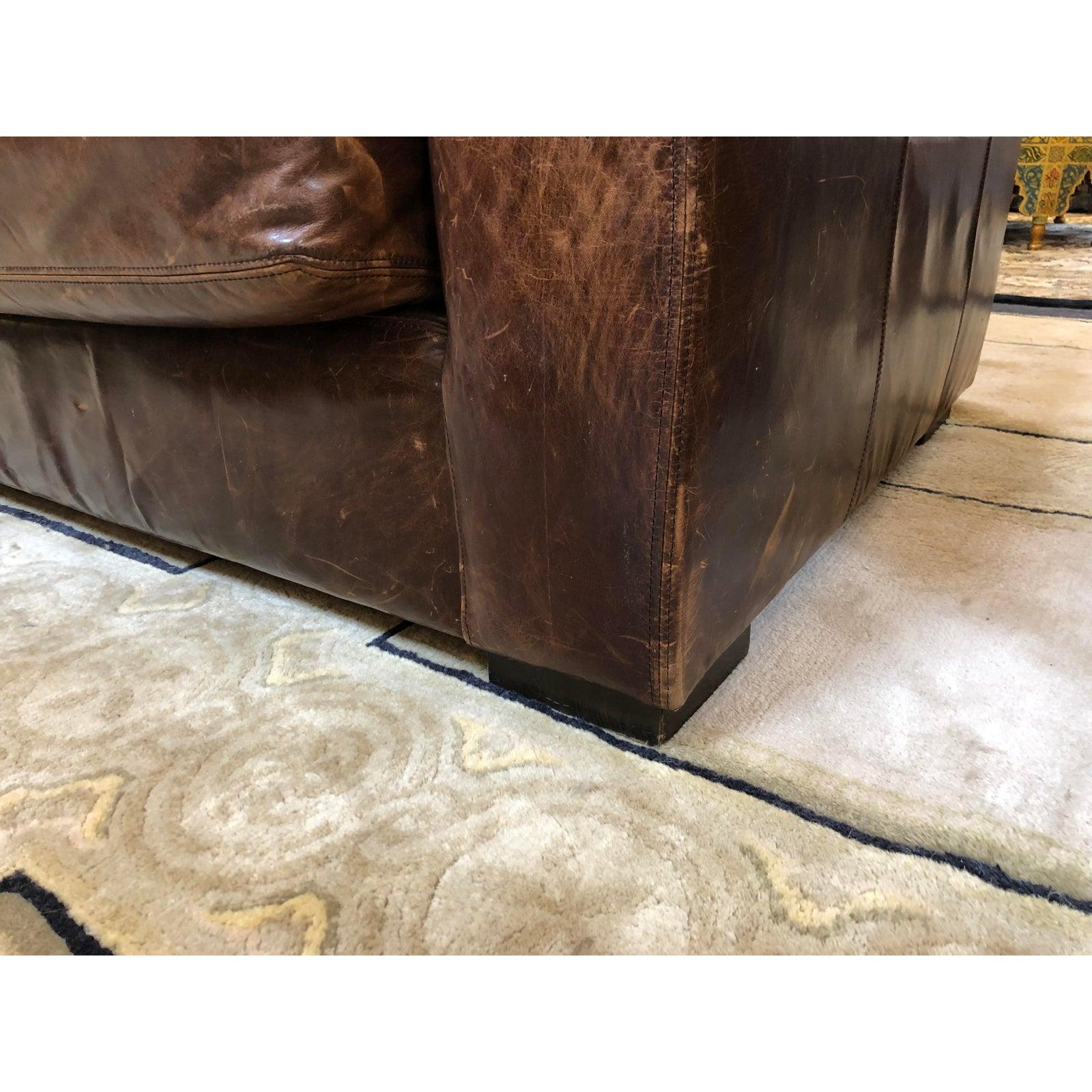 Maxwell Distressed Leather Sofa by Restoration Hardware In Good Condition For Sale In San Francisco, CA