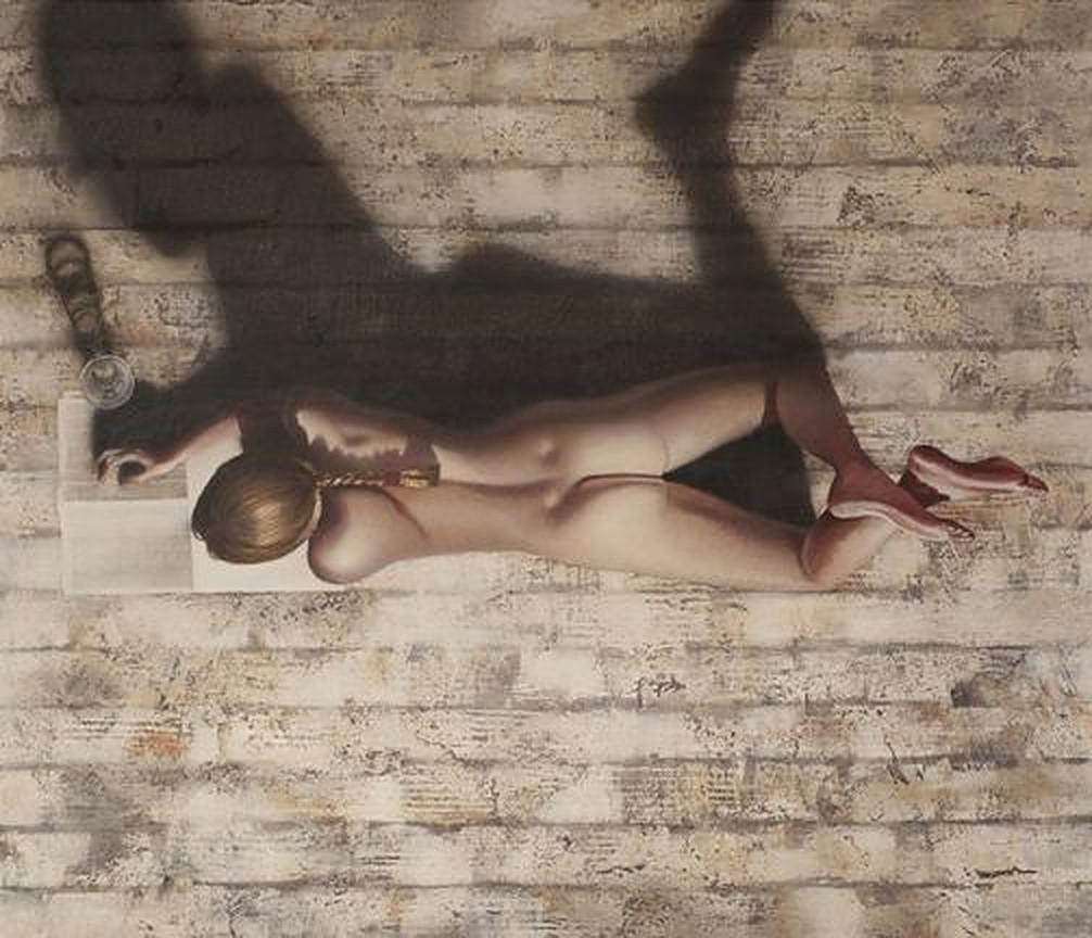 Maxwell DOIG Figurative Painting -  Figure with Plaited Hair on Floorboards III, 2011 