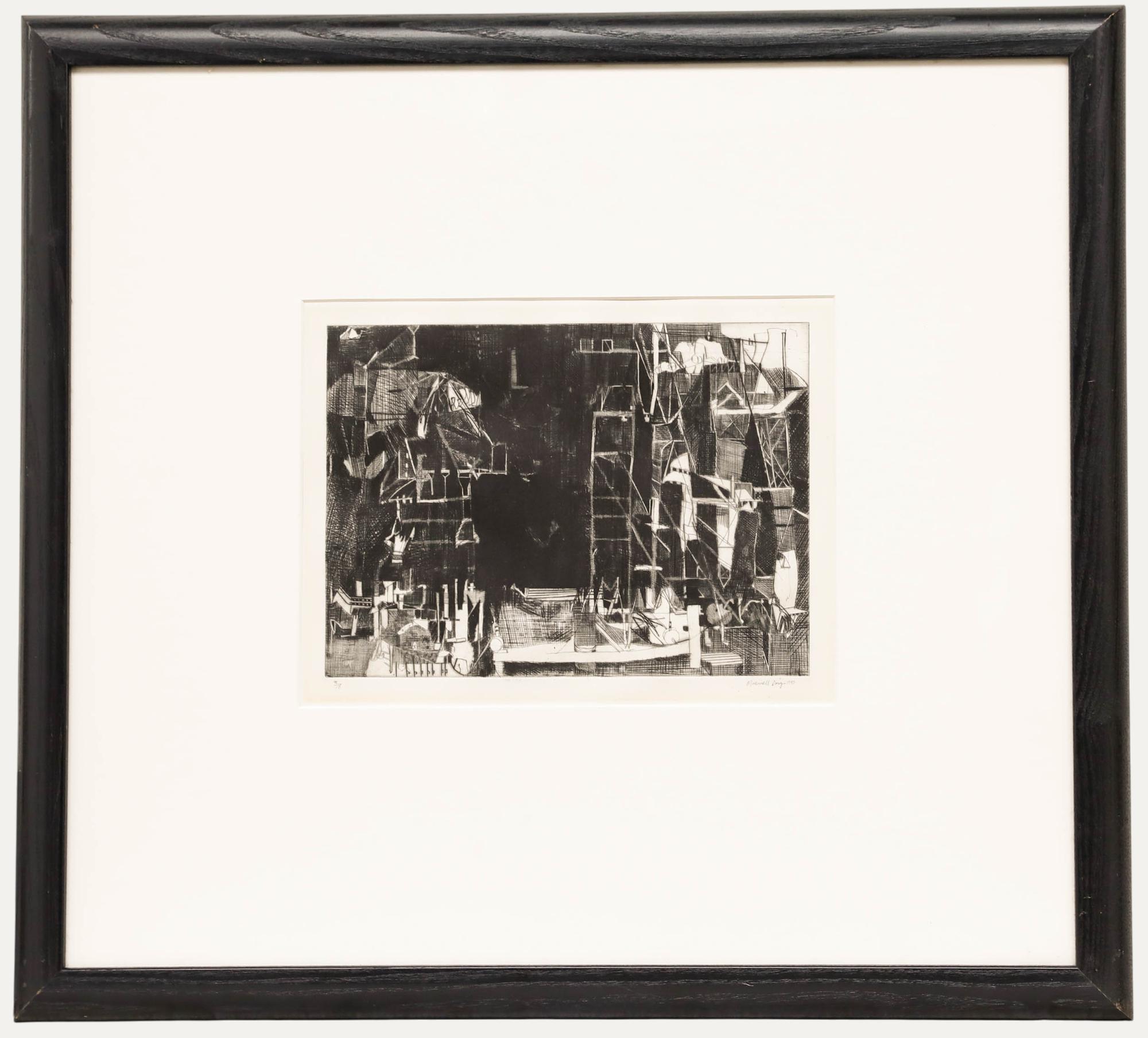 Maxwell DOIG Landscape Print – Maxwell Doig (geb. 1966) - 1990 Radierung, Pylone