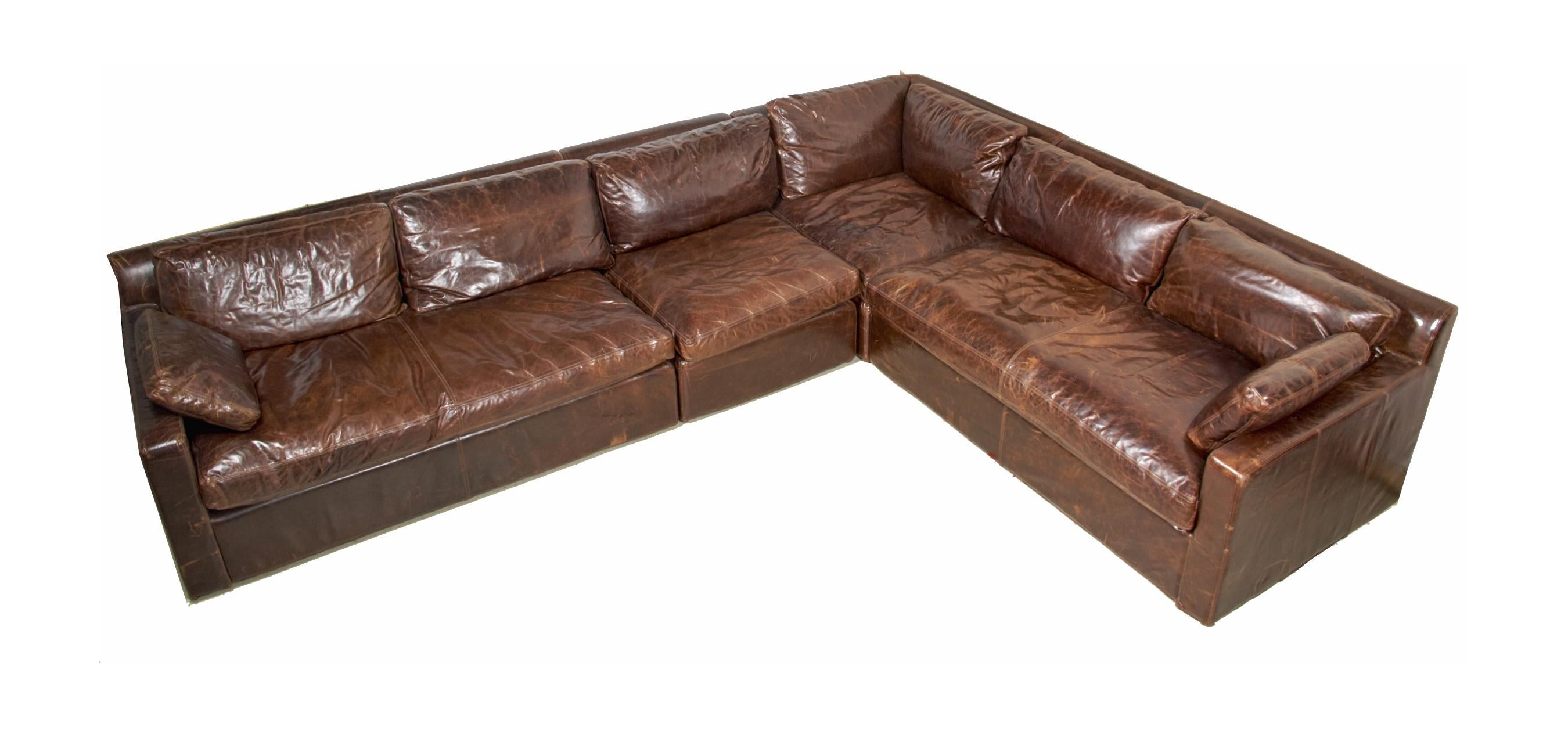 Maxwell Leather Sectional Sofa by Restoration Hardware-Four Sections In Good Condition In Plymouth, MA