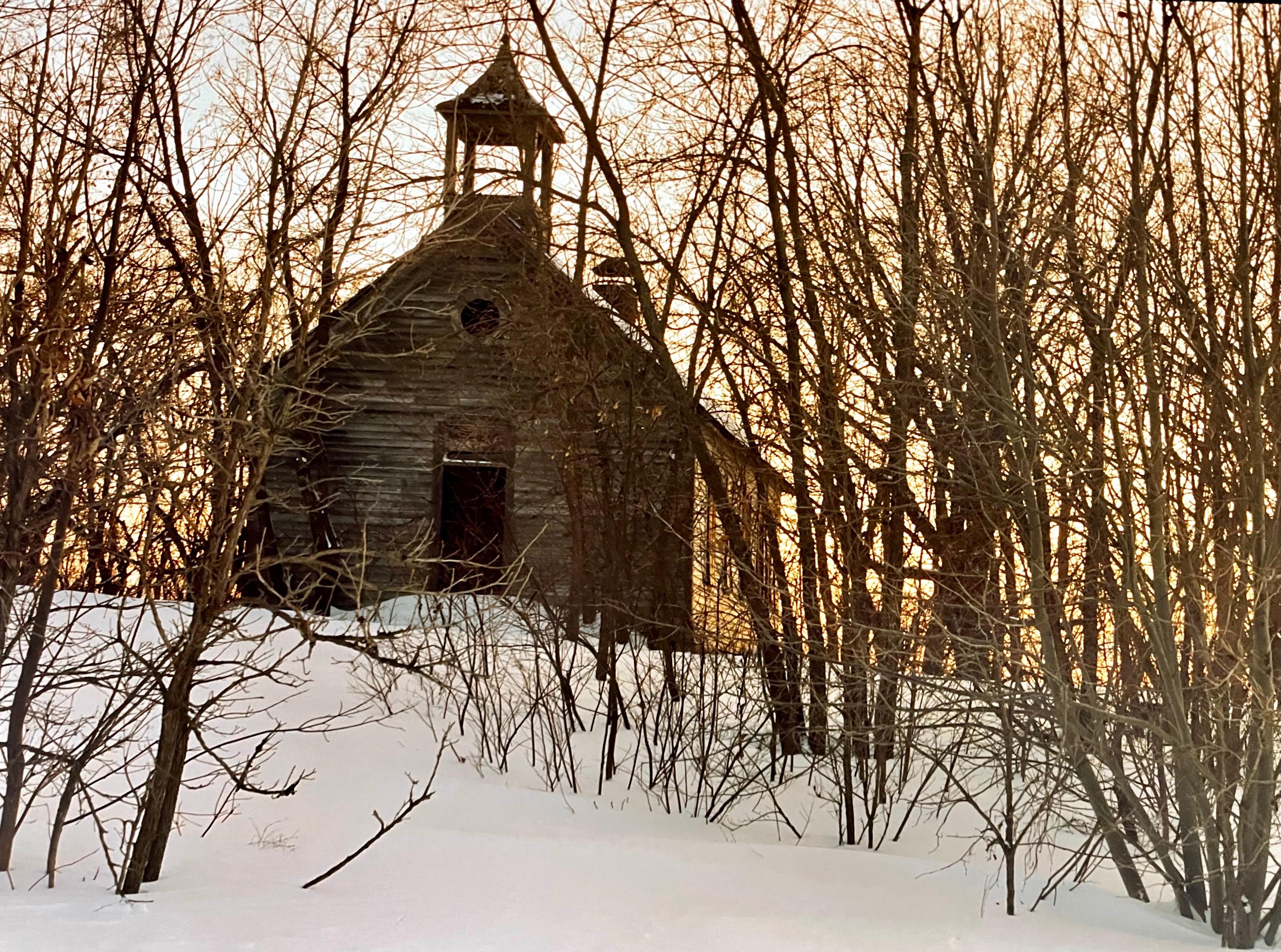 Architettura, paesaggio invernale, grande foto panoramica a colori firmata Foto in vendita 1