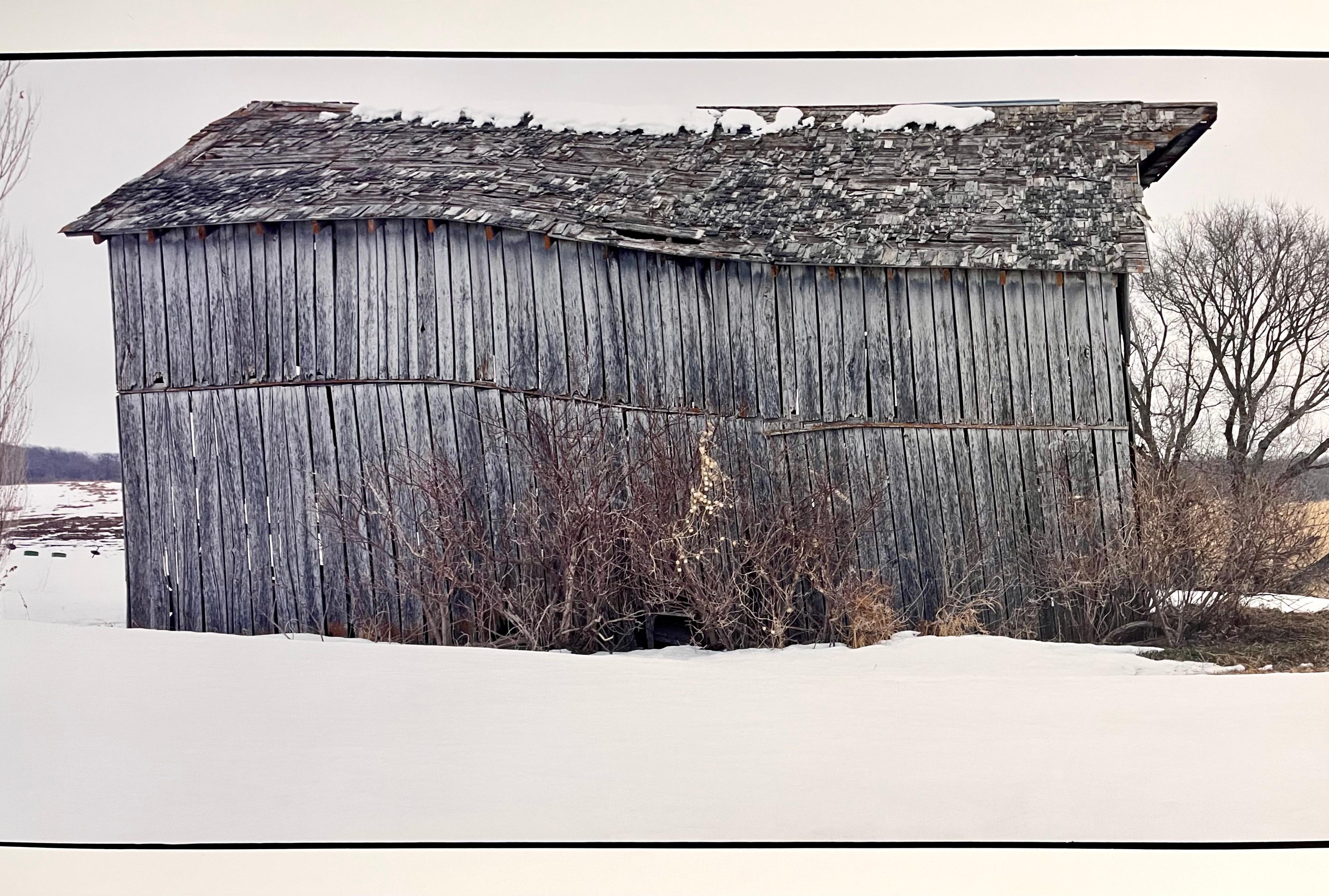 Barn in Snow, Winter Landscape, Large Panoramic Color Photograph Signed Photo - Gray Landscape Photograph by Maxwell Mackenzie
