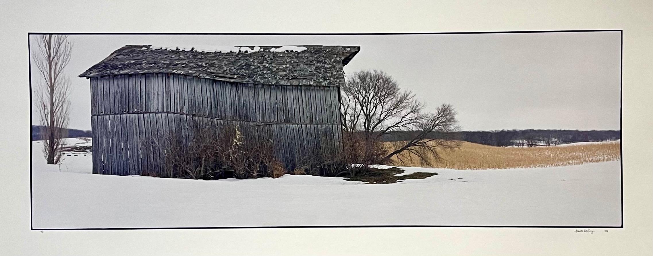 Barn in Snow, Winter Landscape, Large Panoramic Color Photograph Signed Photo