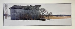 Retro Barn in Snow, Winter Landscape, Large Panoramic Color Photograph Signed Photo