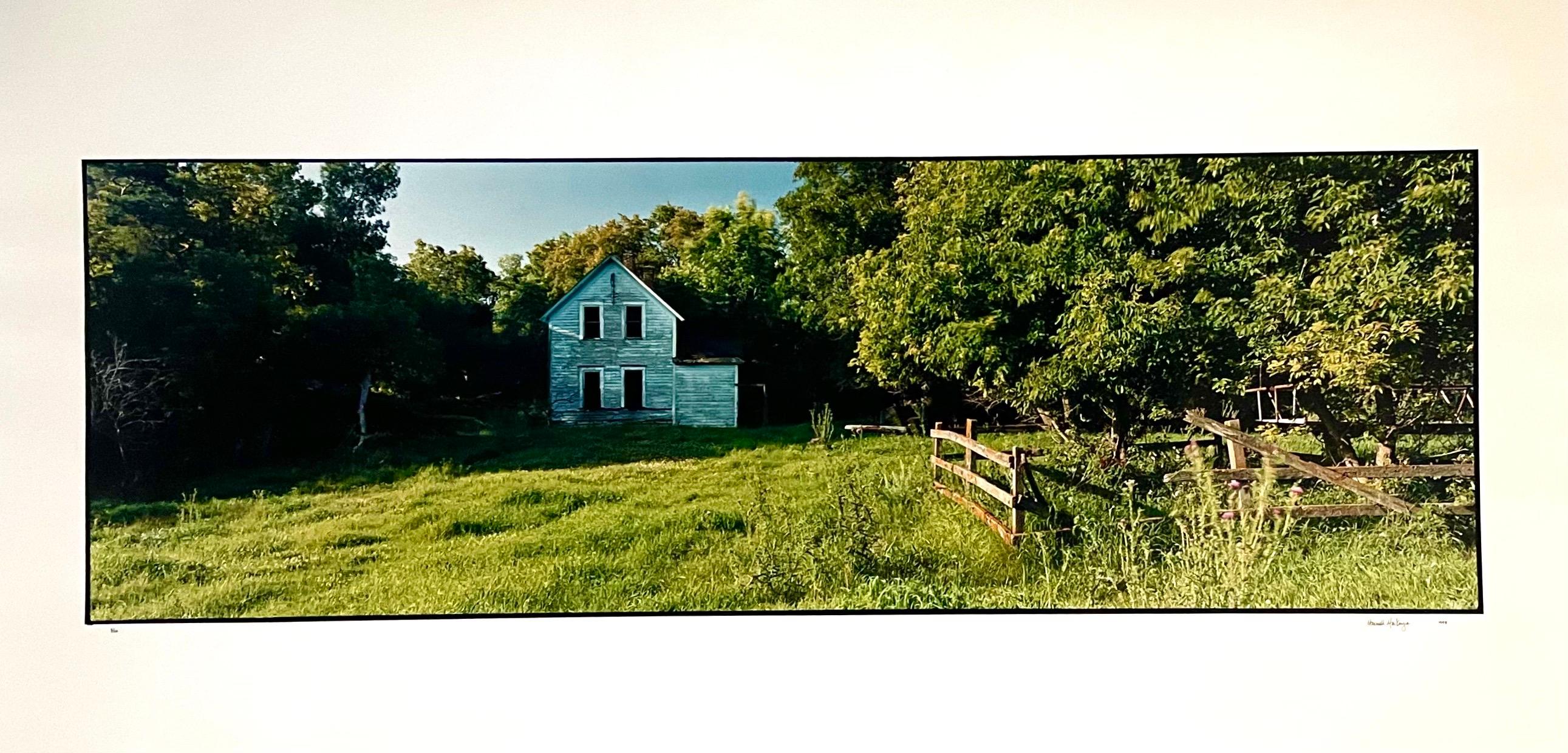 Paysage d'été de ferme, grande photographie couleur vintage en panneau, signée Photo
