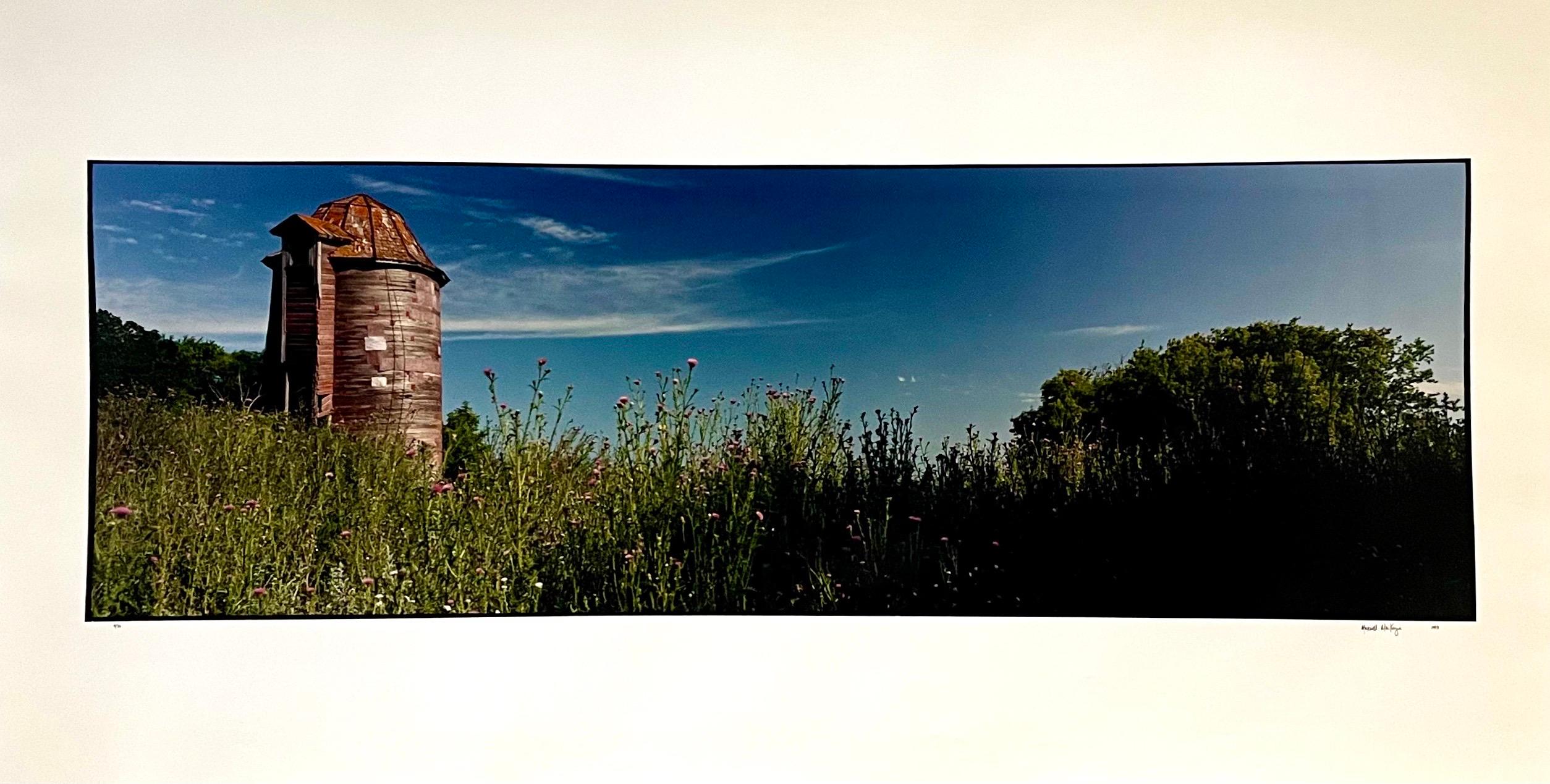 Paysage d'été de ferme, grande photographie Panoramique couleur vintage signée