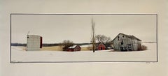 Farm, Winter Landscape, Large Panoramic Vintage Color Photograph Signed Photo