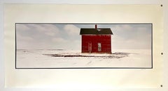 Bauernhof, Winterlandschaft, große Panoramik, Vintage-Farbfotografie, signiertes Foto