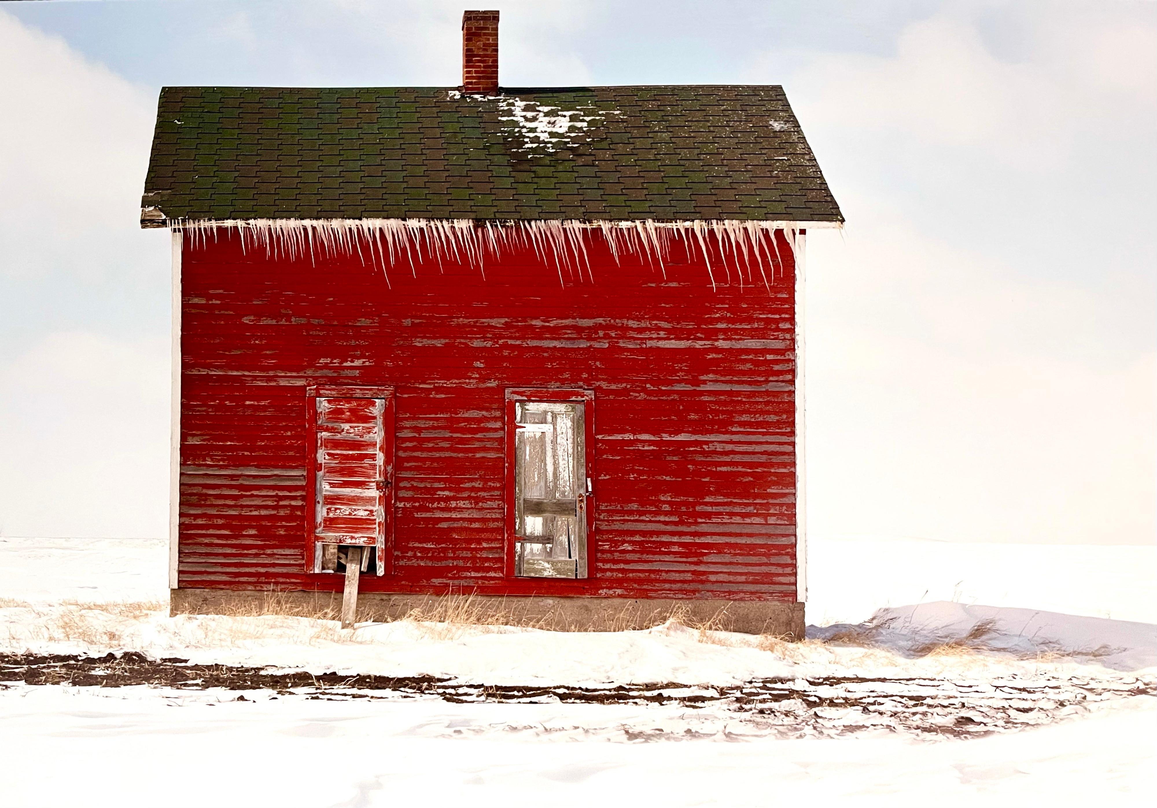 Farm, Winter Landscape, Large Panoramic Vintage Color Photograph Signed Photo For Sale 2