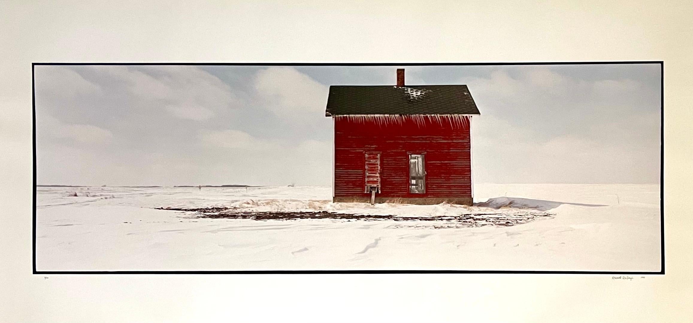 Farm, Winter Landscape, Large Panoramic Vintage Color Photograph Signed Photo