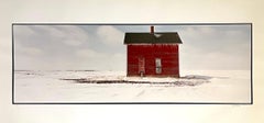 Paysage de ferme, paysage d'hiver, grande photographie couleur vintage en panneau, signée