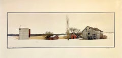 Farm, Winter Landscape, Large Panoramic Vintage Color Photograph Signed Photo