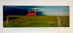 School, Summer Landscape, Large Panoramic Vintage Color Photograph Signed Photo