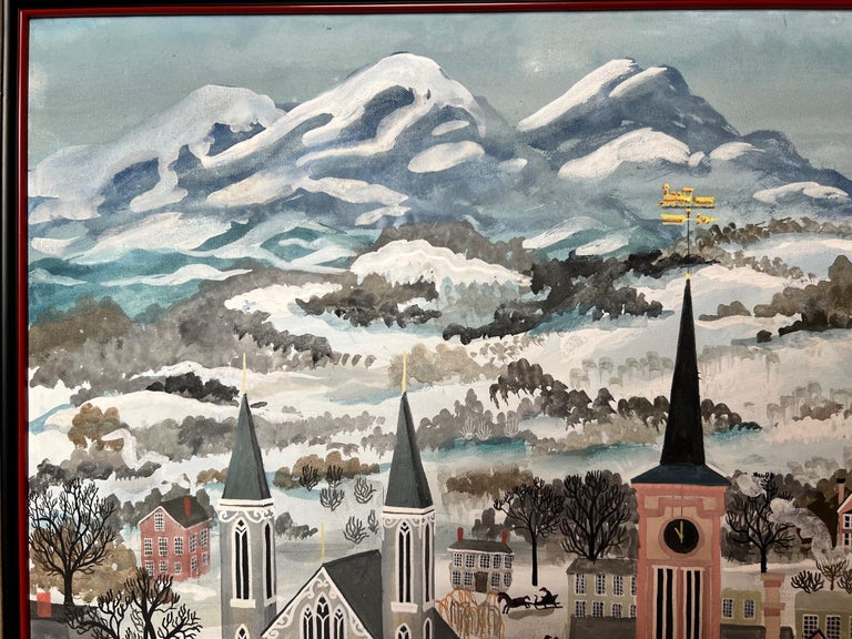 Hand-Painted Maxwell Mays Folk Art Oil on Canvas, Cascade Springs Colorado, 1983 For Sale