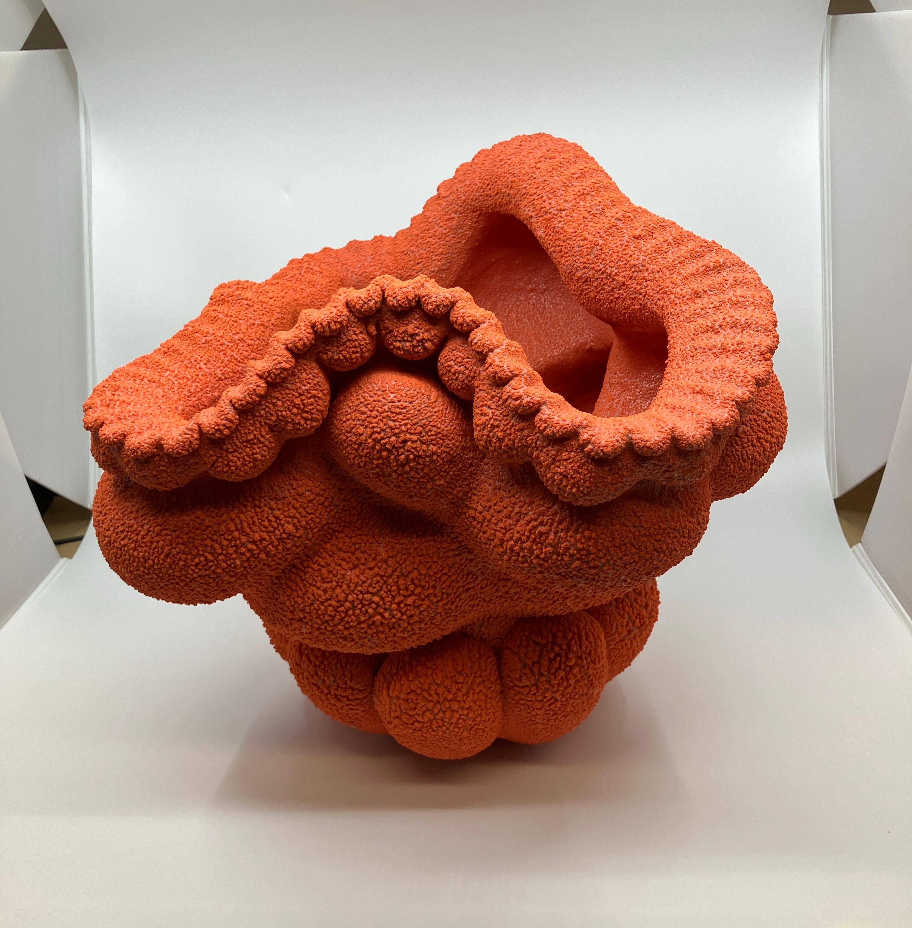 Abstract Contemporary Ceramic Sculpture, Glazed Stoneware Vessel, Orange Krater For Sale 2