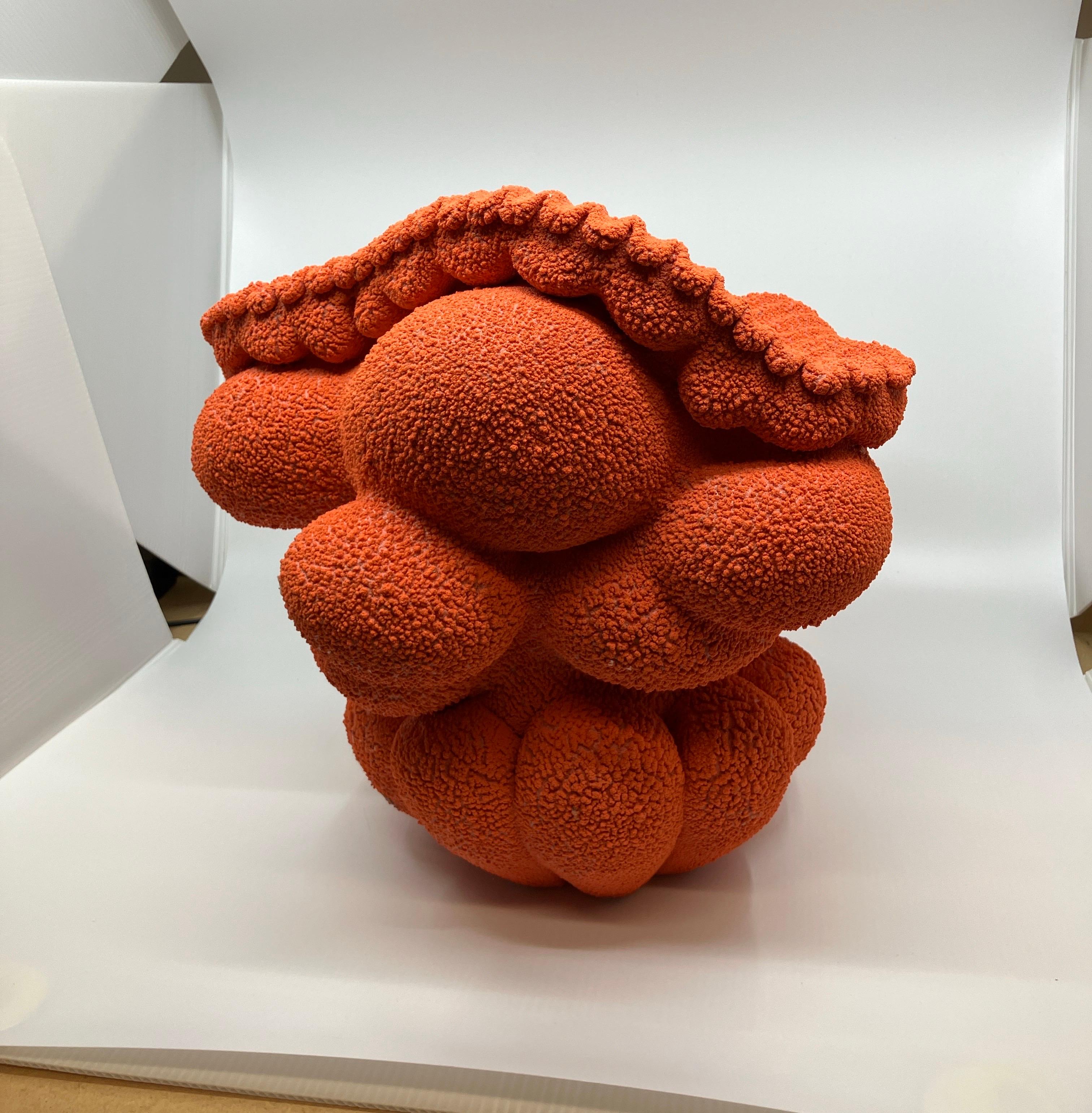 Abstract Contemporary Ceramic Sculpture, Glazed Stoneware Vessel, Orange Krater For Sale 7