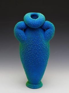 "Ánfora azul y verde 2", Cerámica, Escultura, Técnica mixta, Gres, Plástico