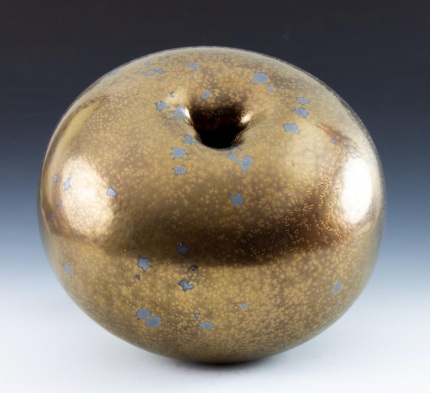 Maxwell Mustardo Abstract Sculpture - "Golden Toroid #3", Contemporary, Abstract, Ceramic, Sculpture, Glaze, Minimal