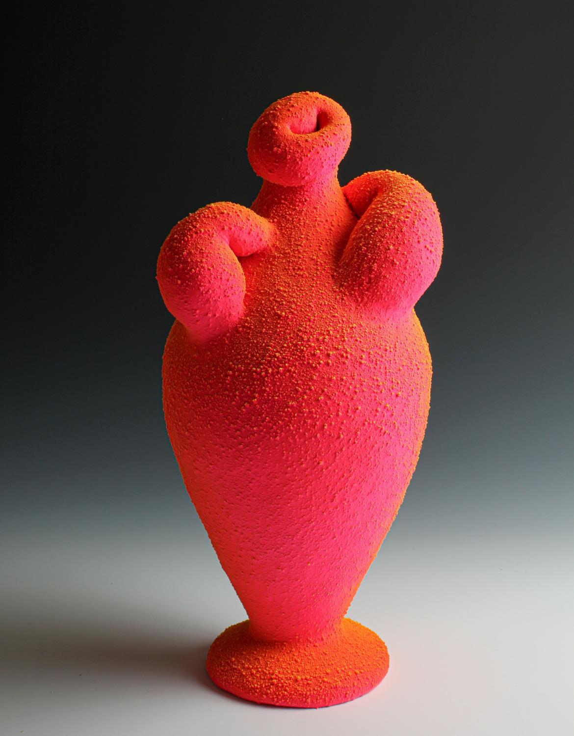 Maxwell Mustardo Abstract Sculpture - "Pink & Yellow Amphora 2", Mixed Media, Ceramic, Sculpture, Stoneware, Plastic