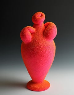 "Pink & Yellow Amphora 2", tecnica mista, ceramica, scultura, gres, plastica
