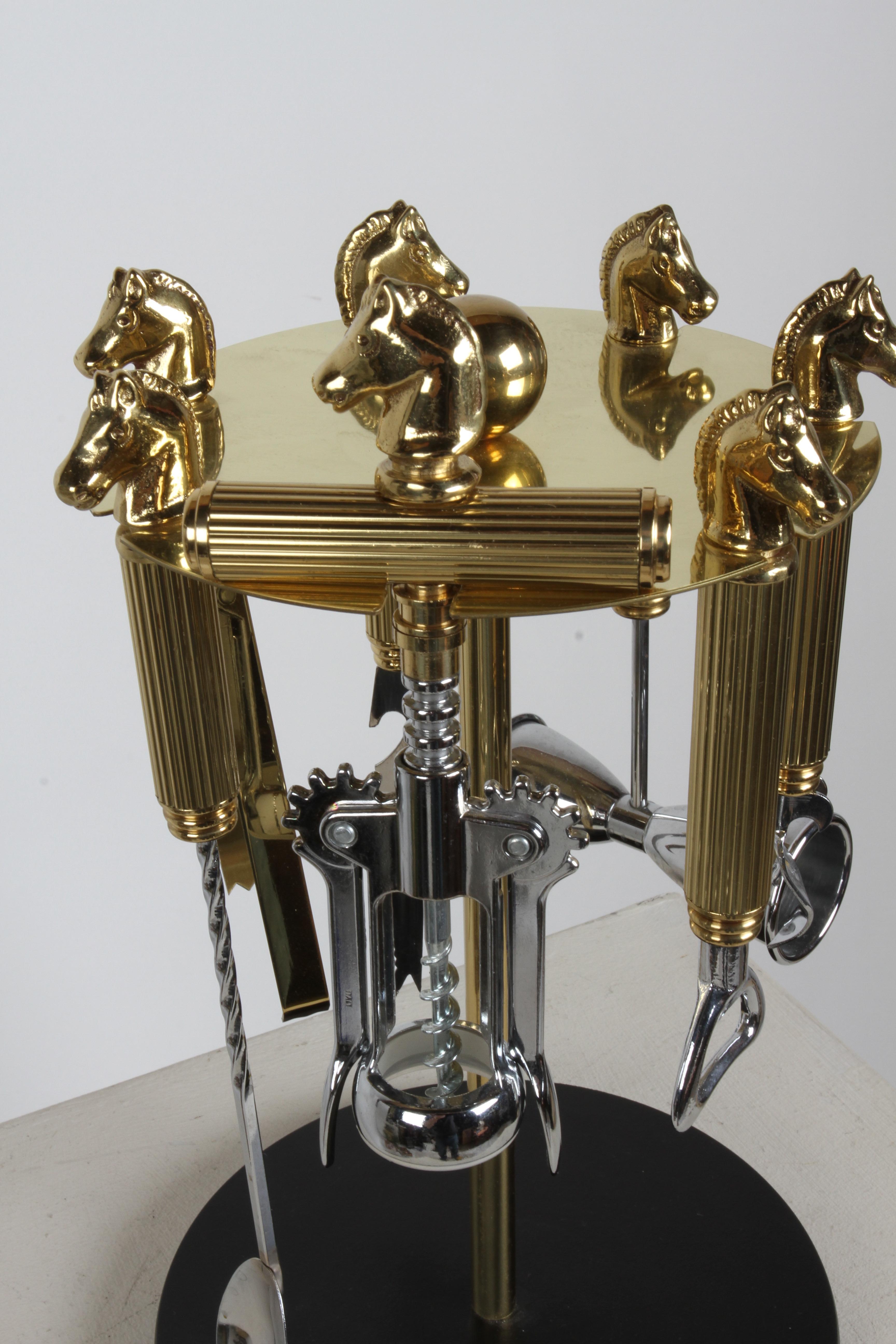 Maxwell Phillip Mid-Century Brass Horse Head 7 Piece Bartender Tool Set & Stand 5