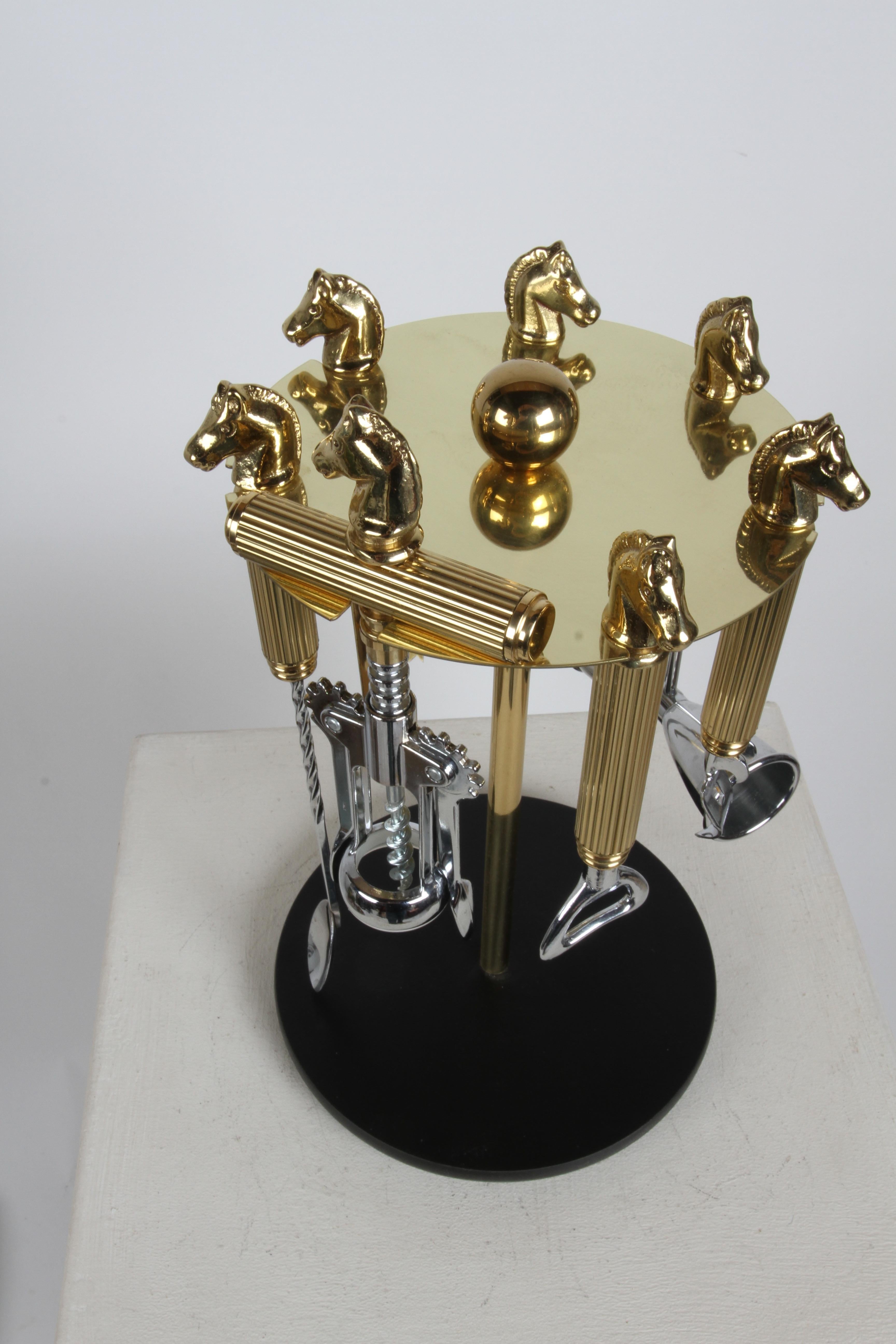 Maxwell Phillip Mid-Century Brass Horse Head 7 Piece Bartender Tool Set & Stand 6